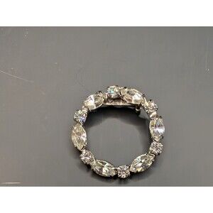 Vintage Rhinestone Circle Brooch Pin With Silver-Tone Setting